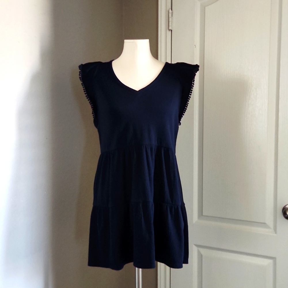 LOFT navy tiered detailed sleeve dress